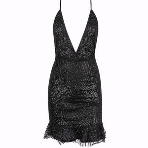 Vintage cocktail dress - sexy mini black sequins
